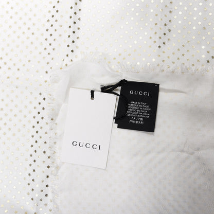 Gucci X SEGA Modal Silk Cashmere GUCCY Stars Print Scarf White Gold 3 of 4