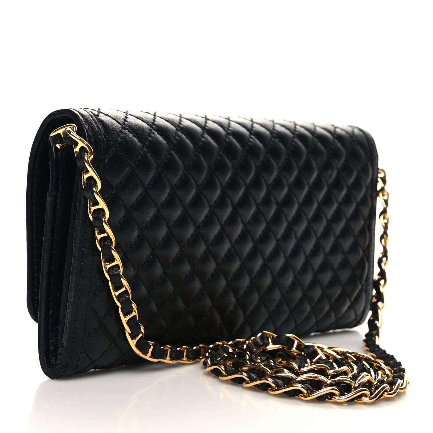 Soft Calfskin Quilted Chain Wallet Black