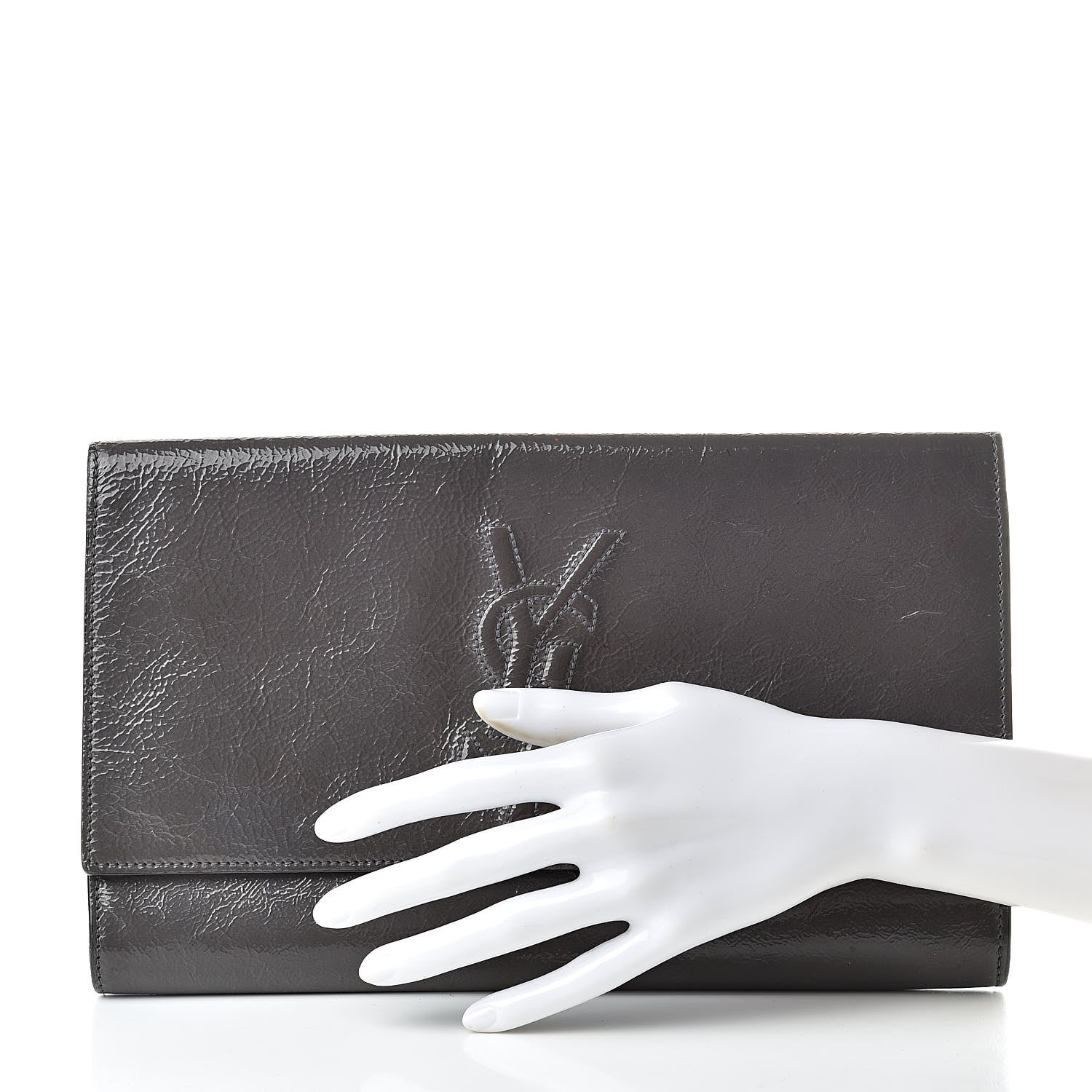 Saint Laurent Textured Patent Monogram Large Belle De Jour Clutch Grey 2 of 11