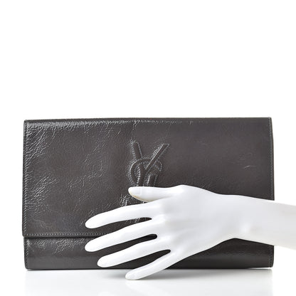 Saint Laurent Textured Patent Monogram Large Belle De Jour Clutch Grey 2 of 11