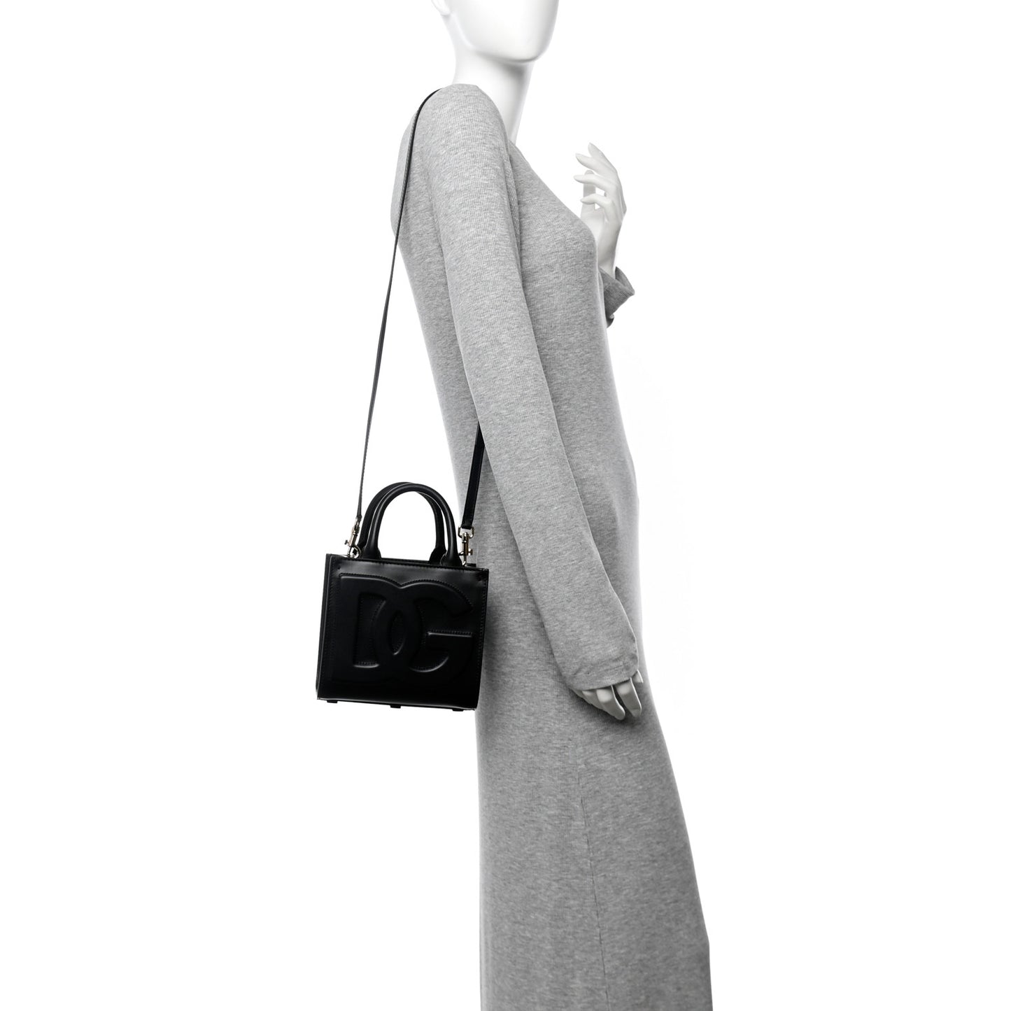 DOLCE GABBANA Calfskin Small DG Daily Shopper Tote Black