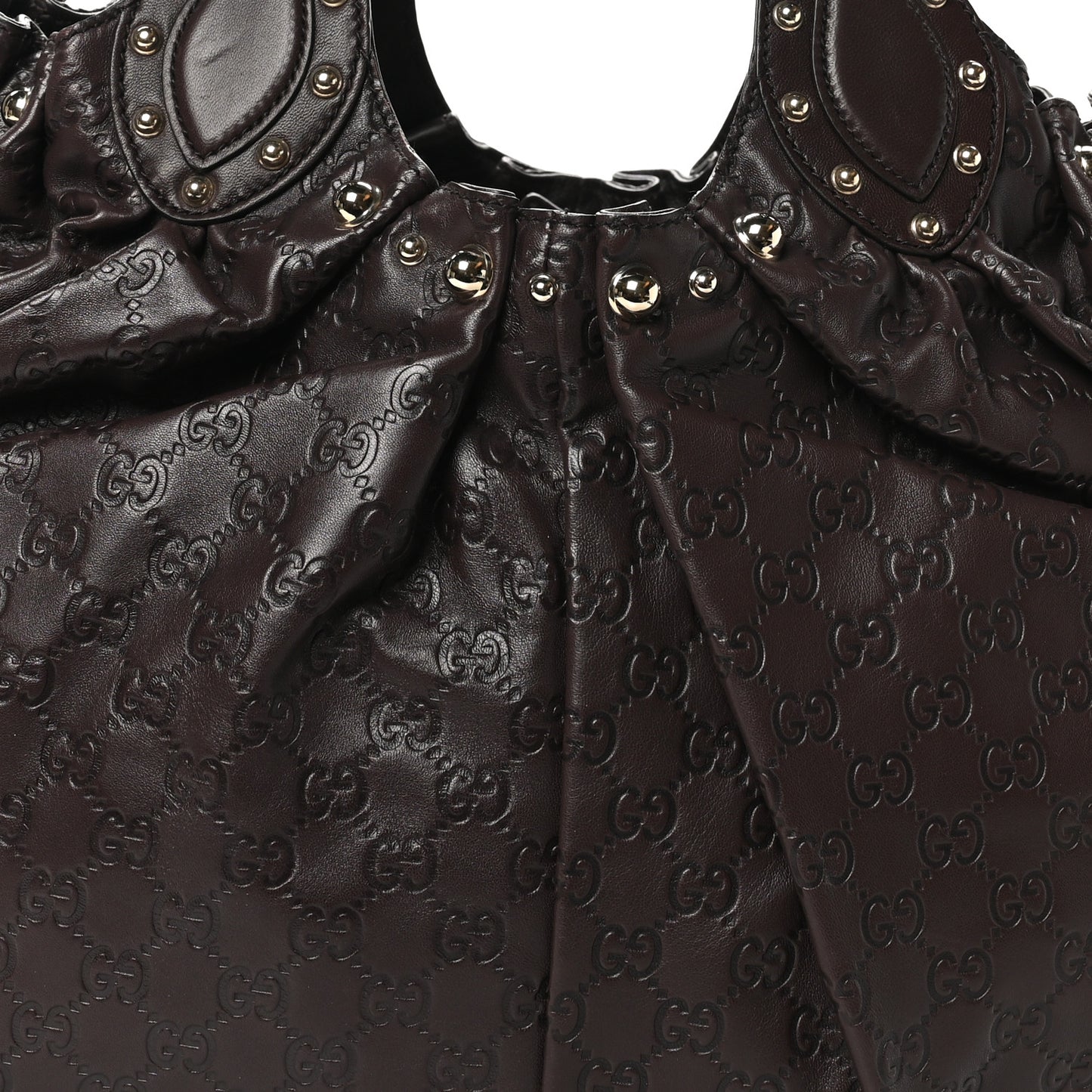 Guccissima Studded Pelham Shoulder Bag Dark Brown