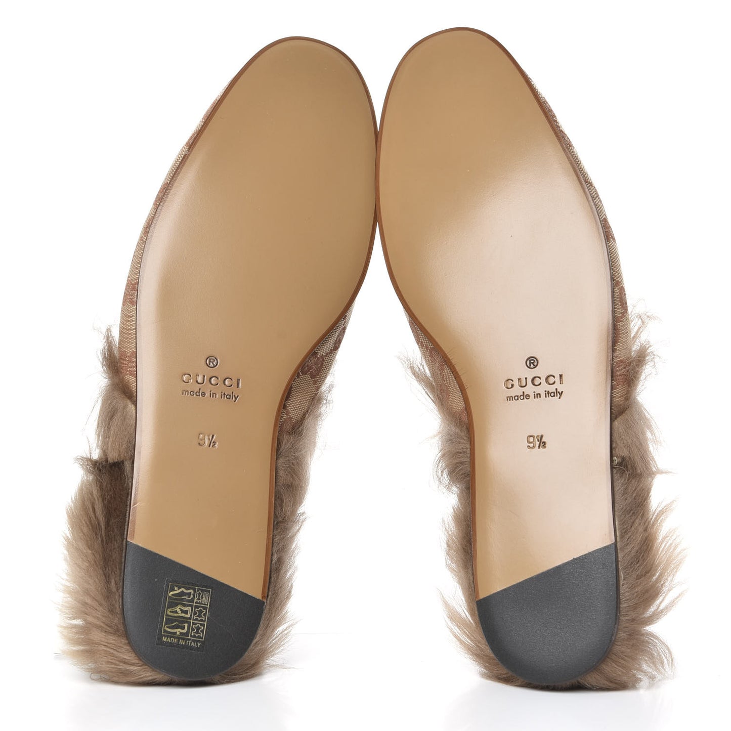 GG Monogram Fur Mens Princetown Slippers 9.5 Beige Ruggine Rust