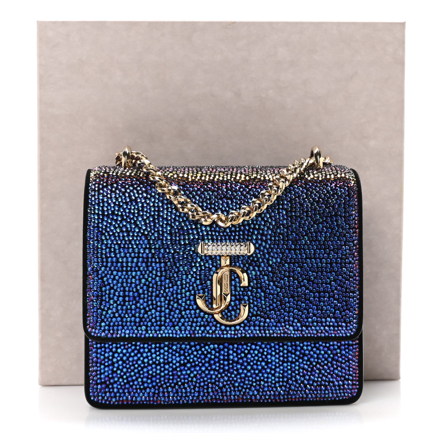 Jimmy Choo Suede Crystal Varenne Chain Shoulder Bag Black Ultraviolet 10 of 10