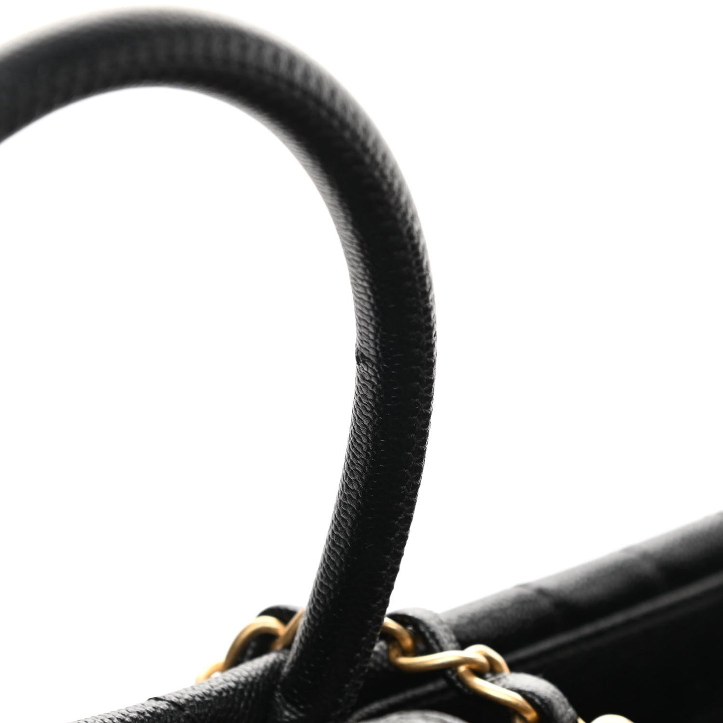 Caviar Chevron Quilted Coco Handle Shopping Tote Black