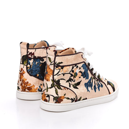 Christian Louboutin Velvet Floral Bip Bip Orlato High Top Flat Sneakers 37.5 Beige 4 of 9