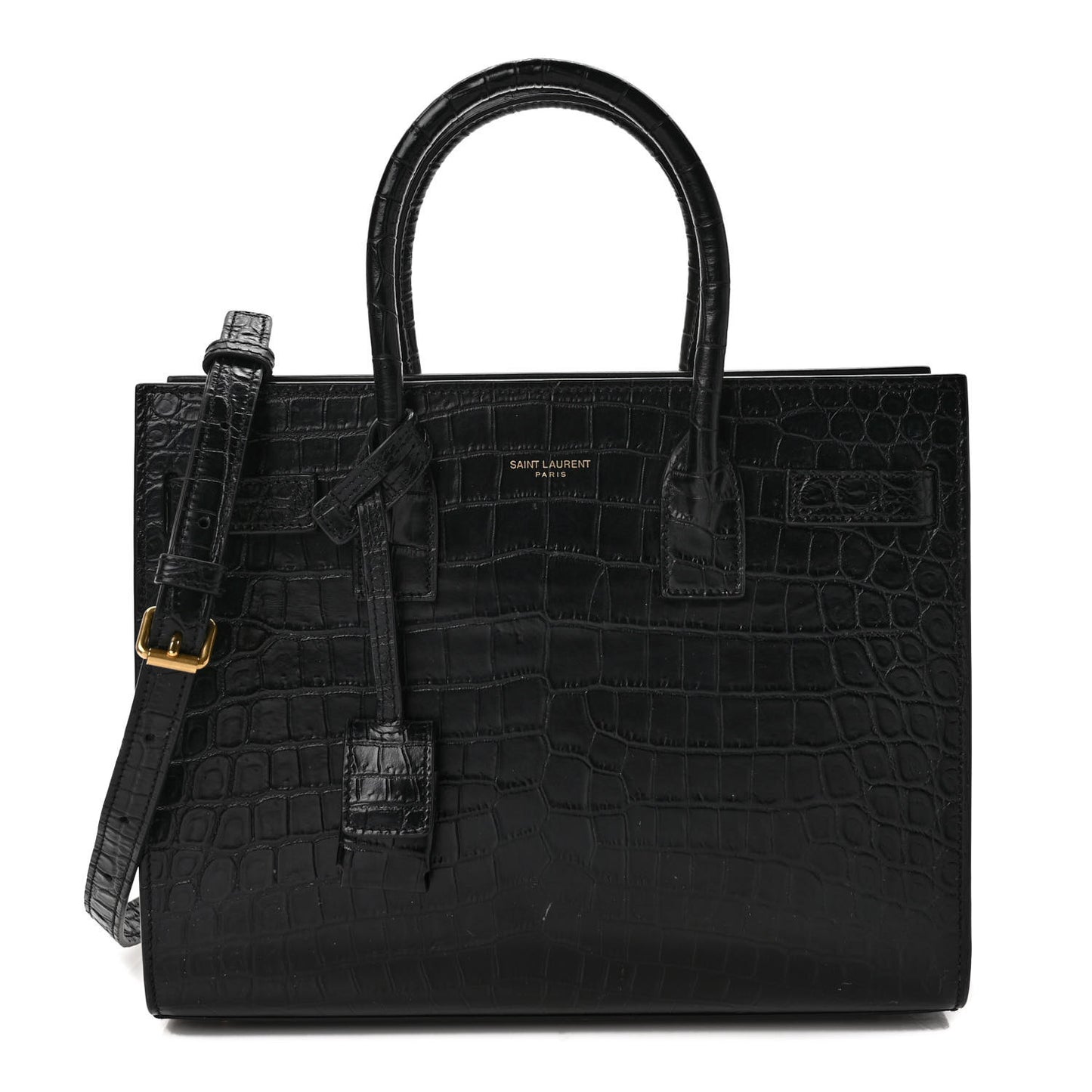 Calfskin Crocodile Embossed Baby Sac De Jour Black
