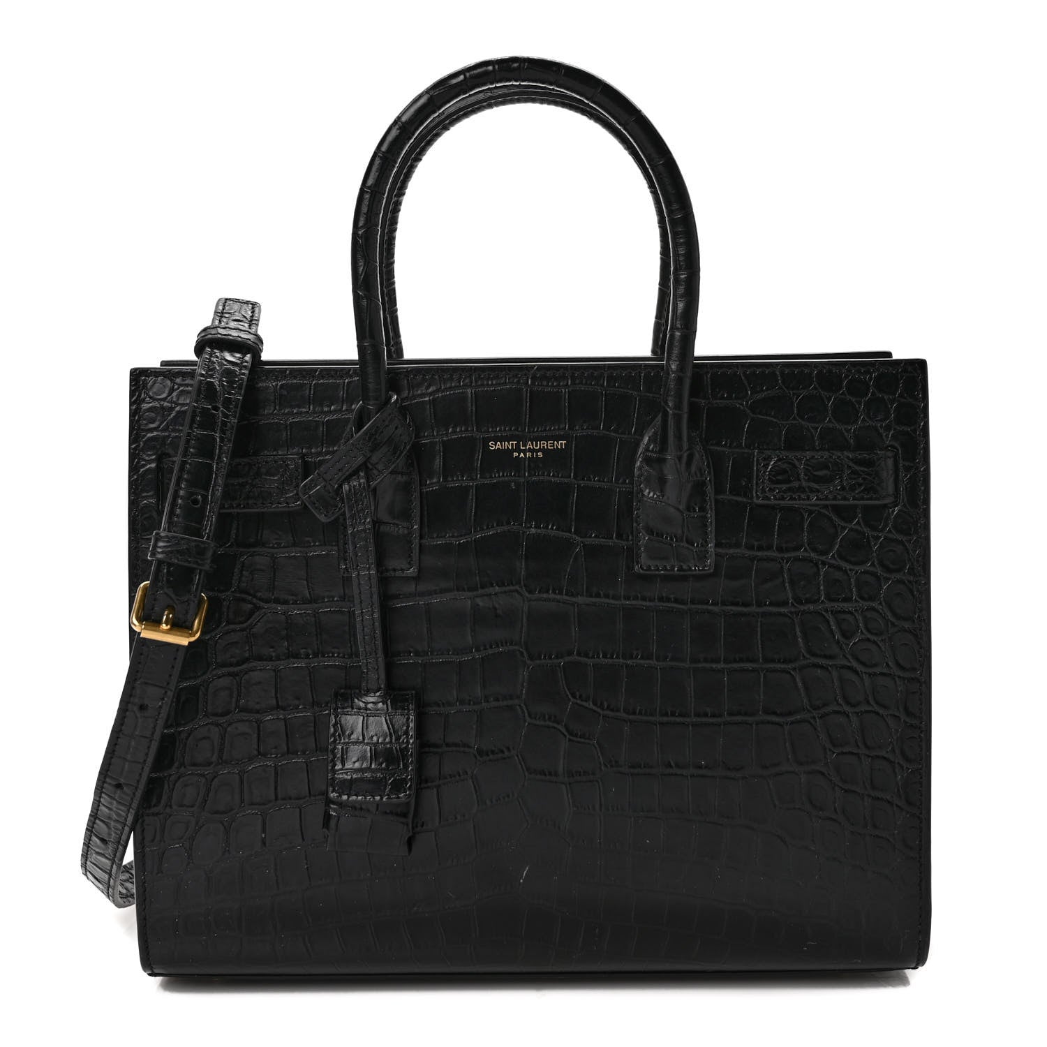 Saint Laurent Calfskin Crocodile Embossed Baby Sac De Jour Black 1 of 9