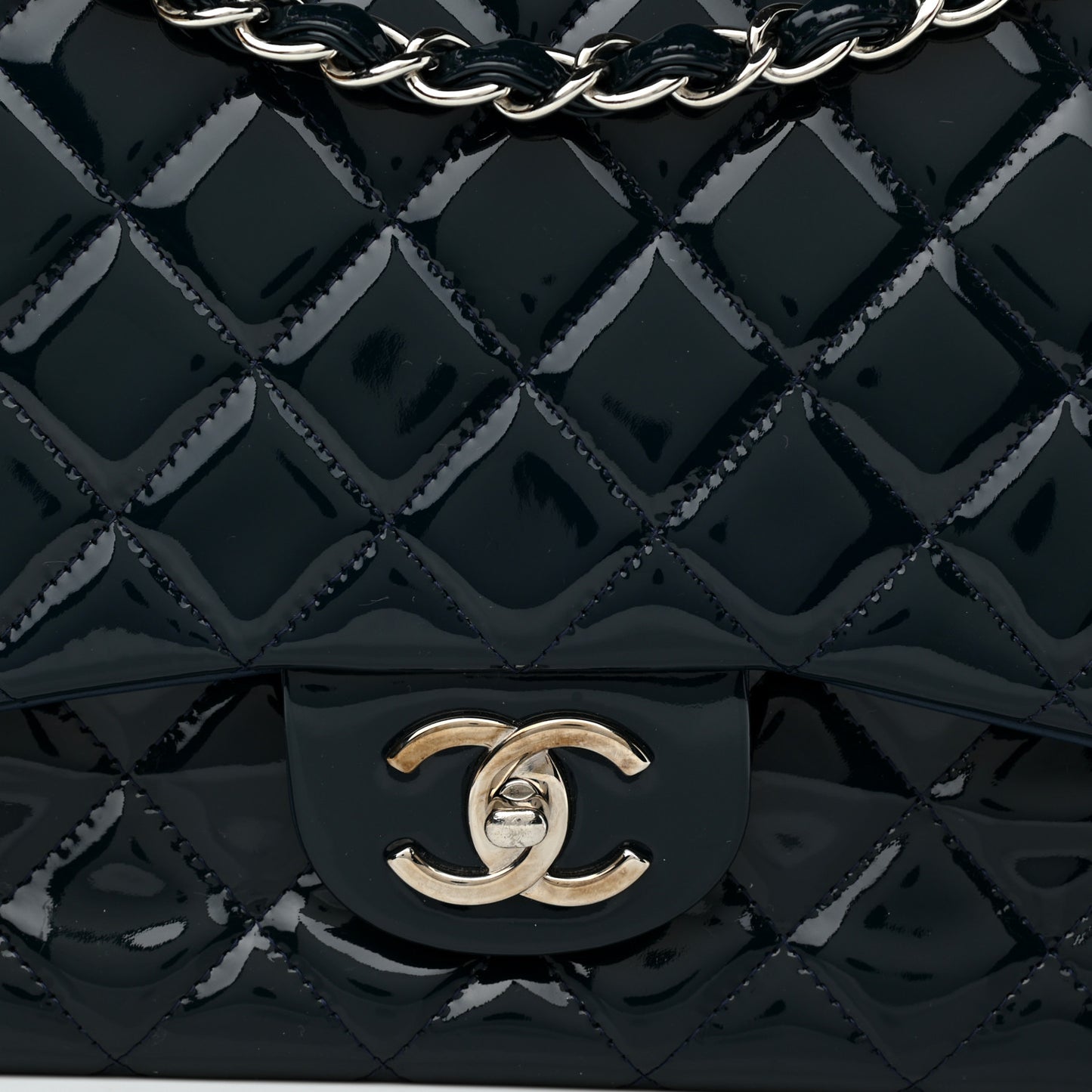 Patent Quilted Maxi Double Flap Navy