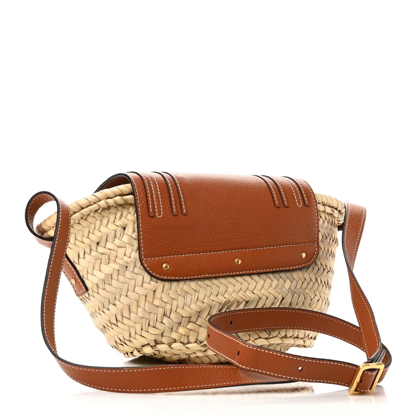 Raffia Small Grain Calfskin Medium Marcie Basket Tan