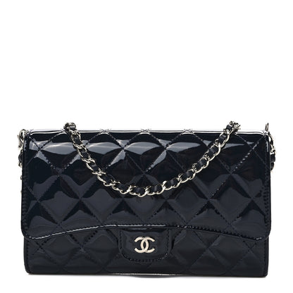 Chanel Patent Quilted Wallet On Removable Chain Navy Blue 1 of 9