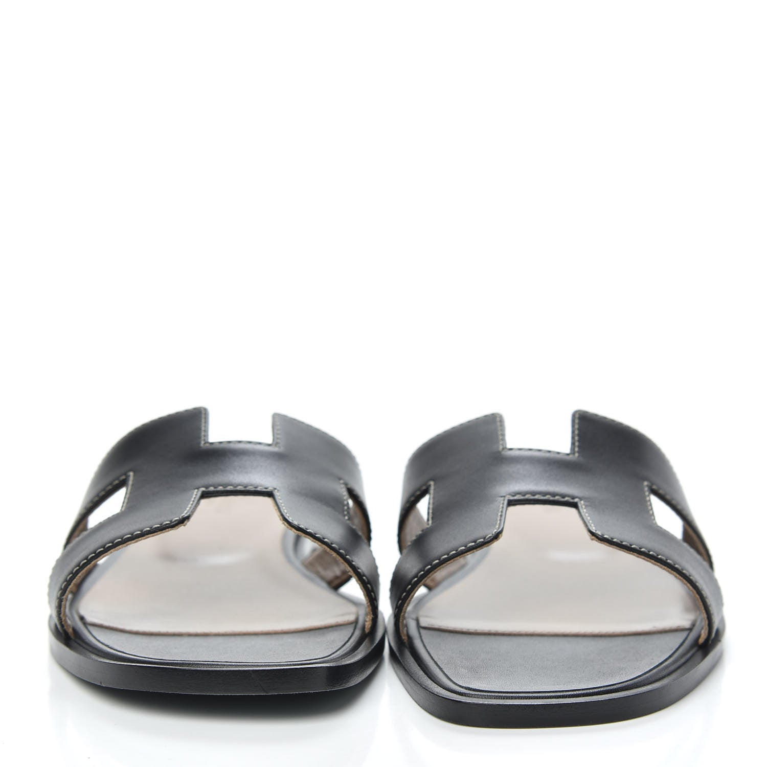 Hermes Box Calfskin Oran Sandals 37 Black 2 of 9