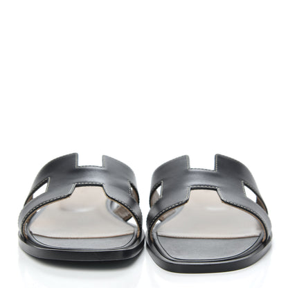 Hermes Box Calfskin Oran Sandals 37 Black 2 of 9