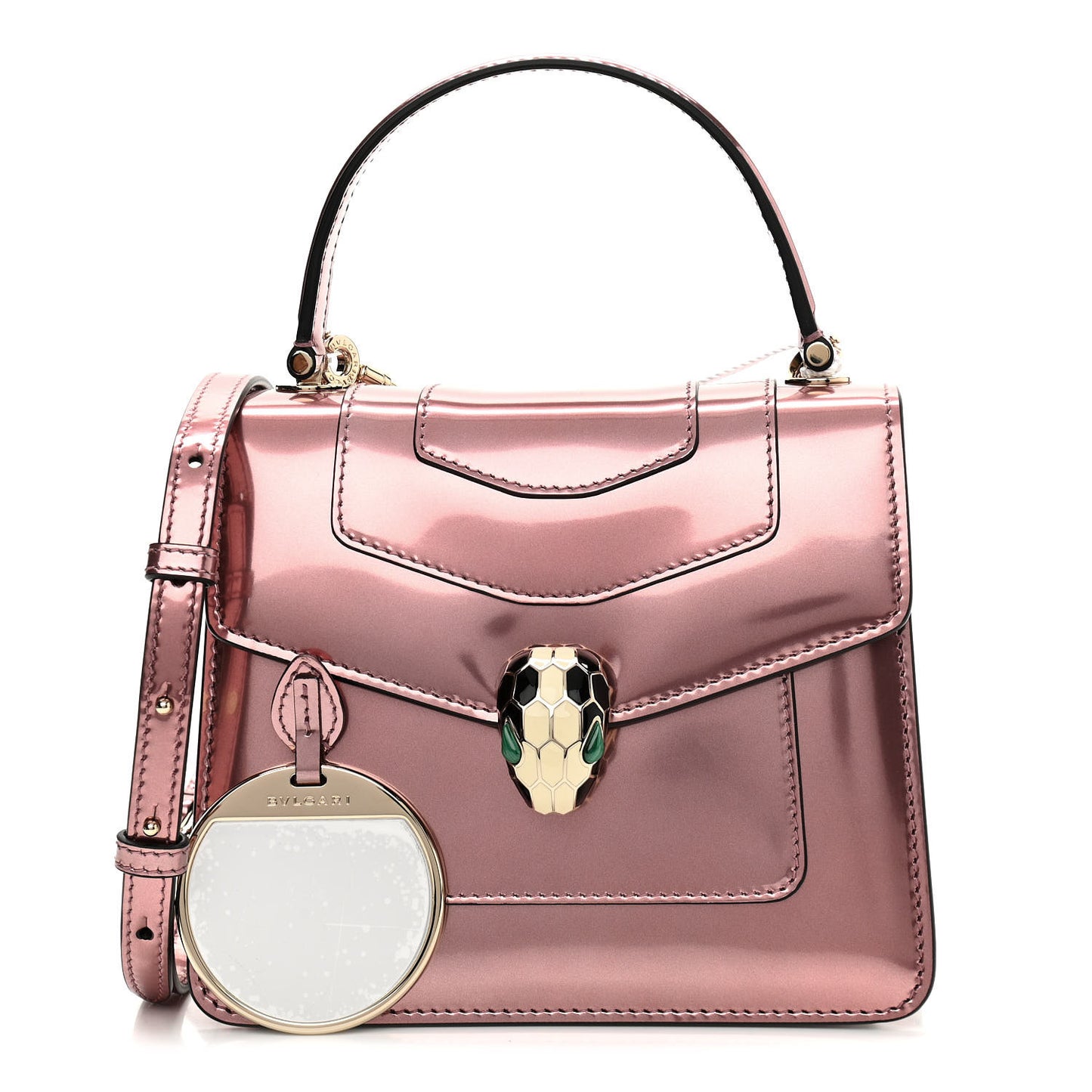 Metallic Calfskin Serpenti Forever Top Handle Rose Quartz