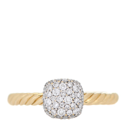 David Yurman 18K Yellow Gold Diamond 8mm Petite Pave Cushion Ring 54 7 1 of 5