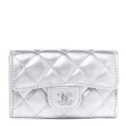 Chanel Metallic Lambskin Quilted Flap Card Holder Wallet Silver 1 of 9