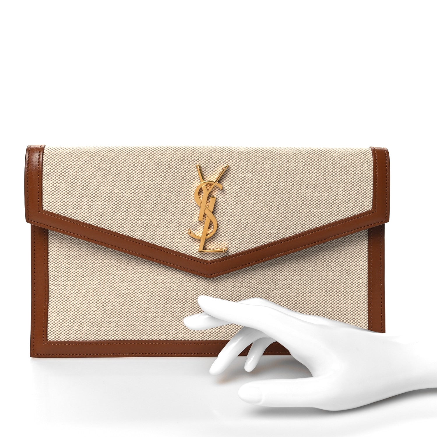 Saint Laurent Canvas Uptown Pouch Natural Beige Brick 2 of 7
