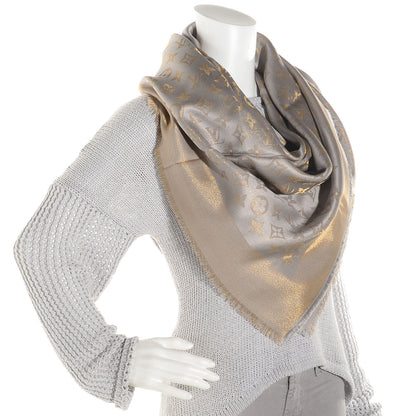 Louis Vuitton Monogram Silk Wool Shine Shawl Beige 2 of 5