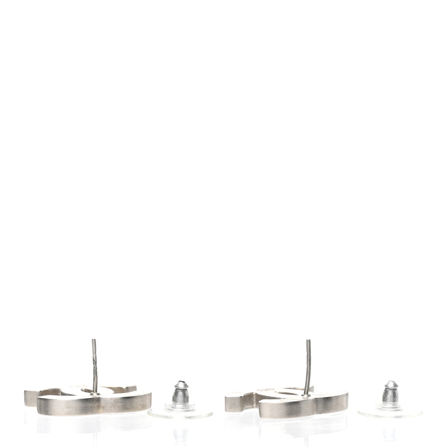 Lambskin CC Earrings Black Silver