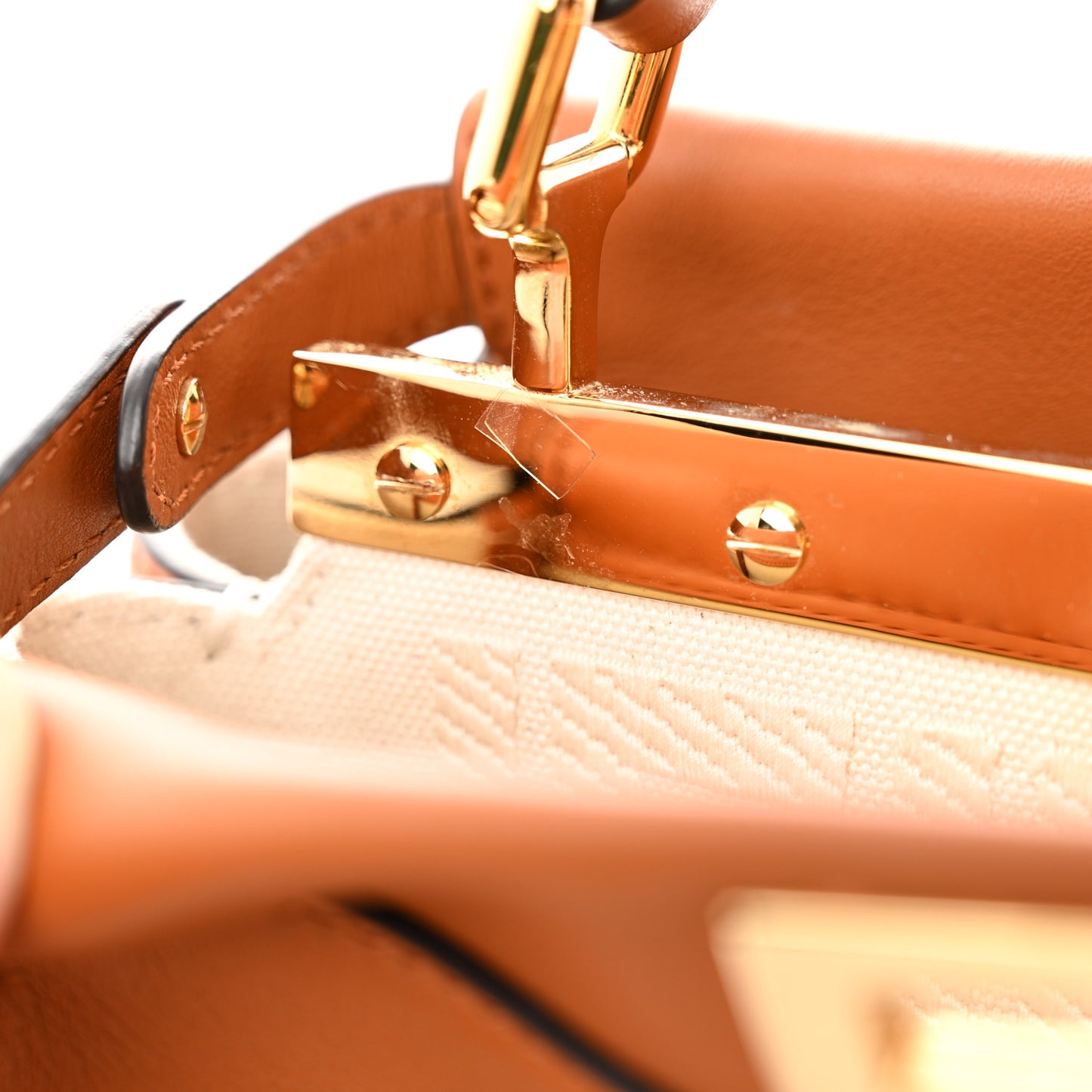 Vitello Seta Canvas FF Embroidered Mini Peekaboo Iconic Satchel Brandy Grezzo