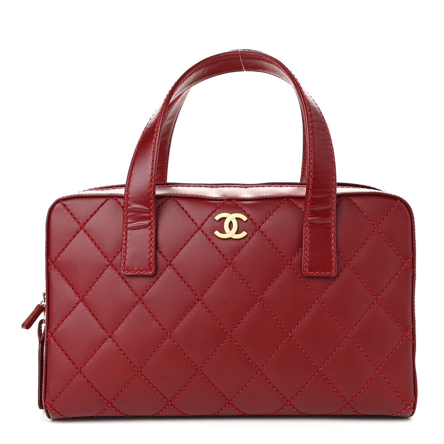 Chanel Calfskin Stitch Surpique Bowler Red 1 of 12
