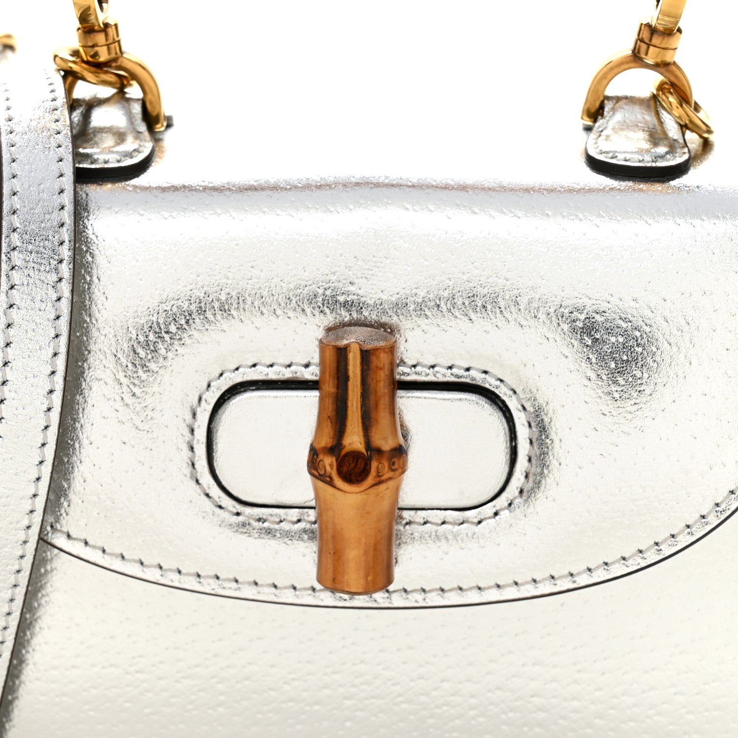 Gucci Boarded Dyana Lux Calfskin Mini Bamboo 1947 Top Handle Bag Silver 7 of 9
