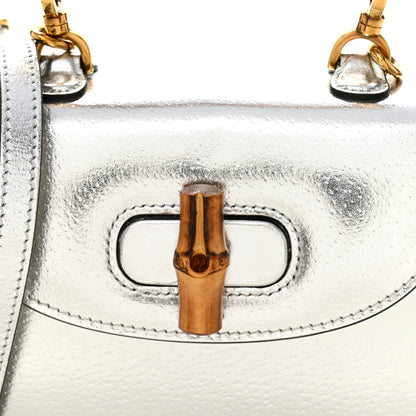 Gucci Boarded Dyana Lux Calfskin Mini Bamboo 1947 Top Handle Bag Silver 7 of 9