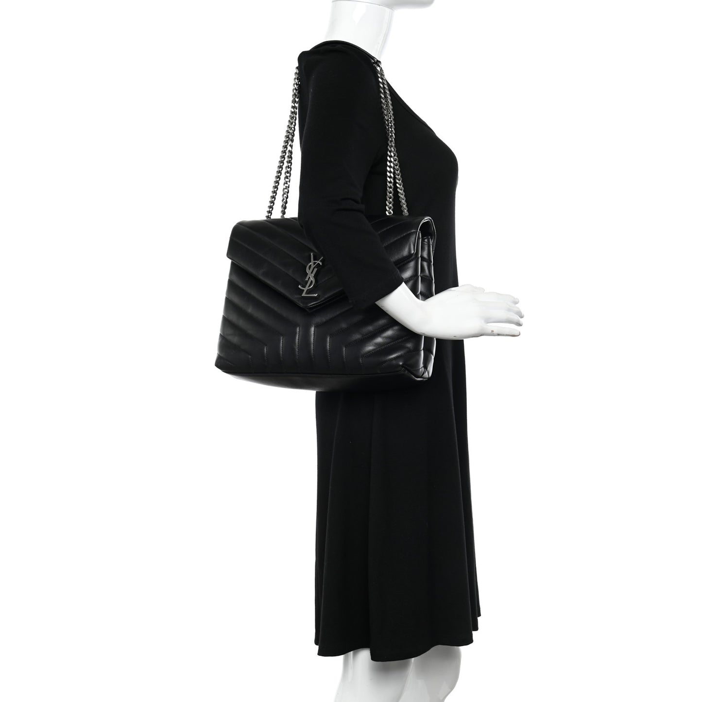 Calfskin Y Quilted Monogram Medium Loulou Chain Satchel Black