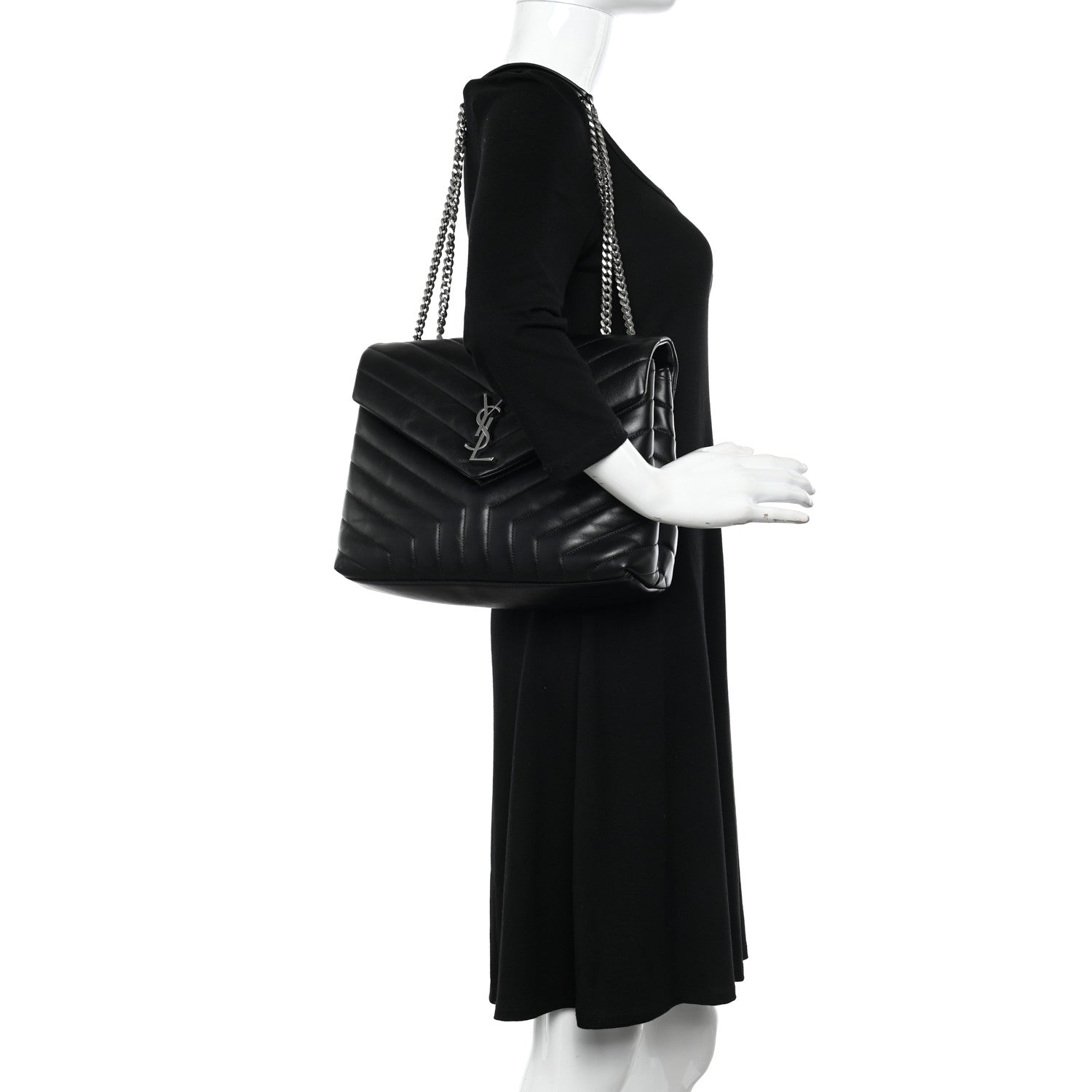 Saint Laurent Calfskin Y Quilted Monogram Medium Loulou Chain Satchel Black 2 of 11