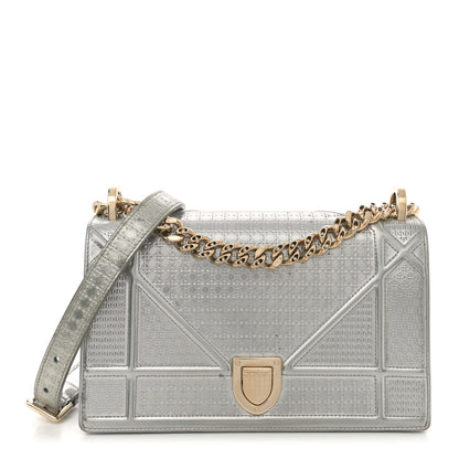 Christian Dior Metallic Patent Micro-Cannage Small Diorama Flap Bag Silver 1 of 14
