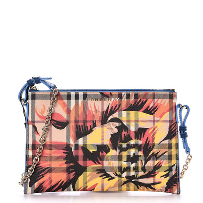 Burberry Haymarket Check Floral Print Peyton Wristlet Mineral Blue Burnt Orange 1 of 8