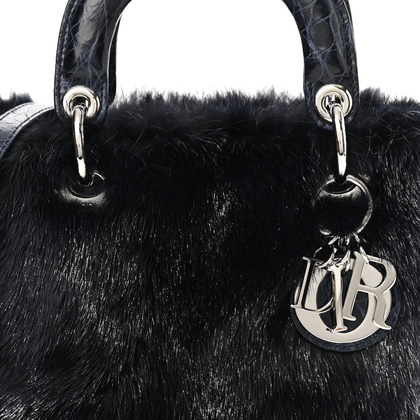 Mink Fur Crocodile Mini Lady Dior Navy Blue