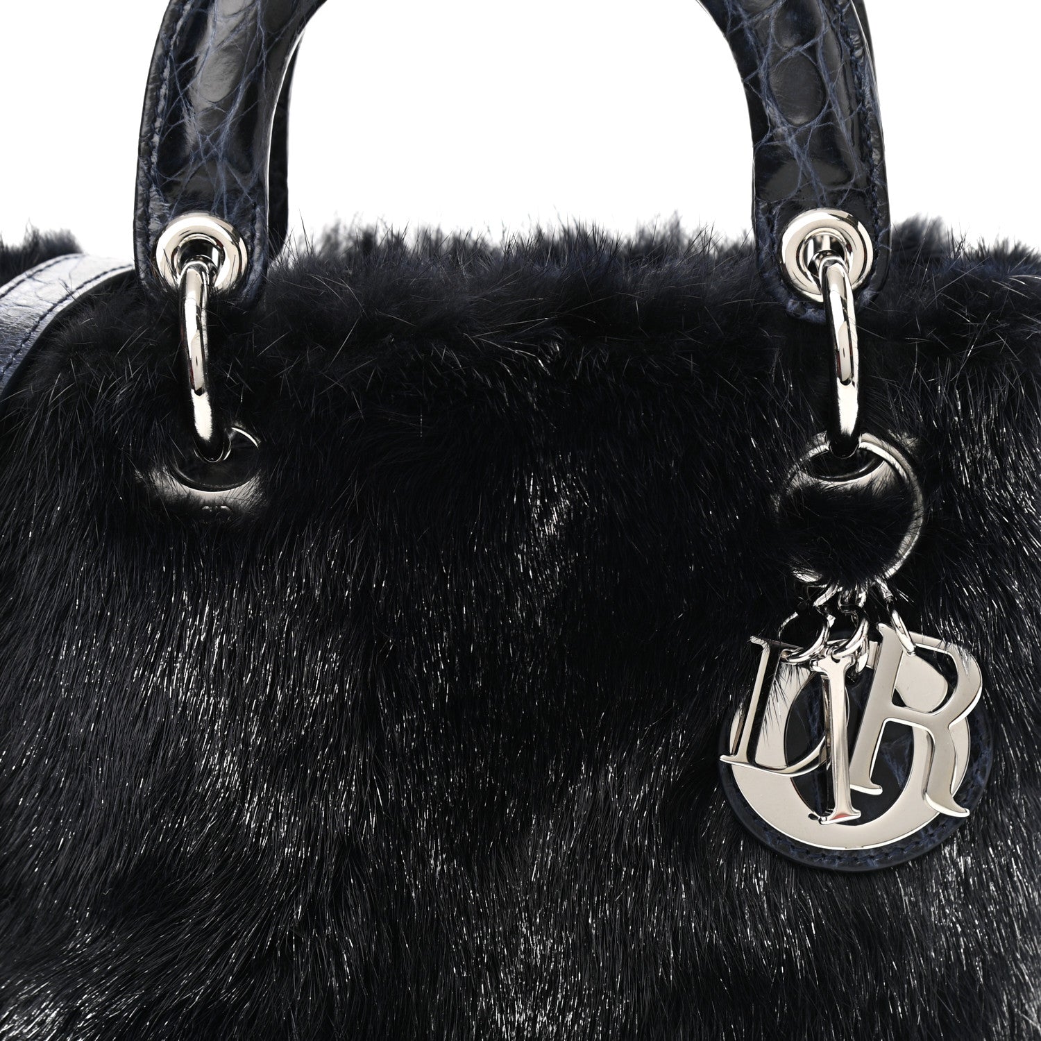 Christian Dior Mink Fur Crocodile Mini Lady Dior Navy Blue 7 of 9