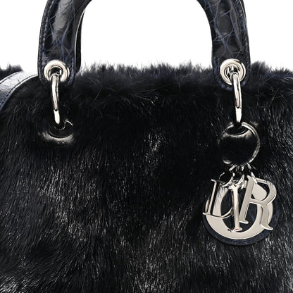 Christian Dior Mink Fur Crocodile Mini Lady Dior Navy Blue 7 of 9