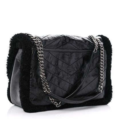 Saint Laurent Crinkled Calfskin Shearling Monogram Medium Niki Chain Satchel Black 3 of 12
