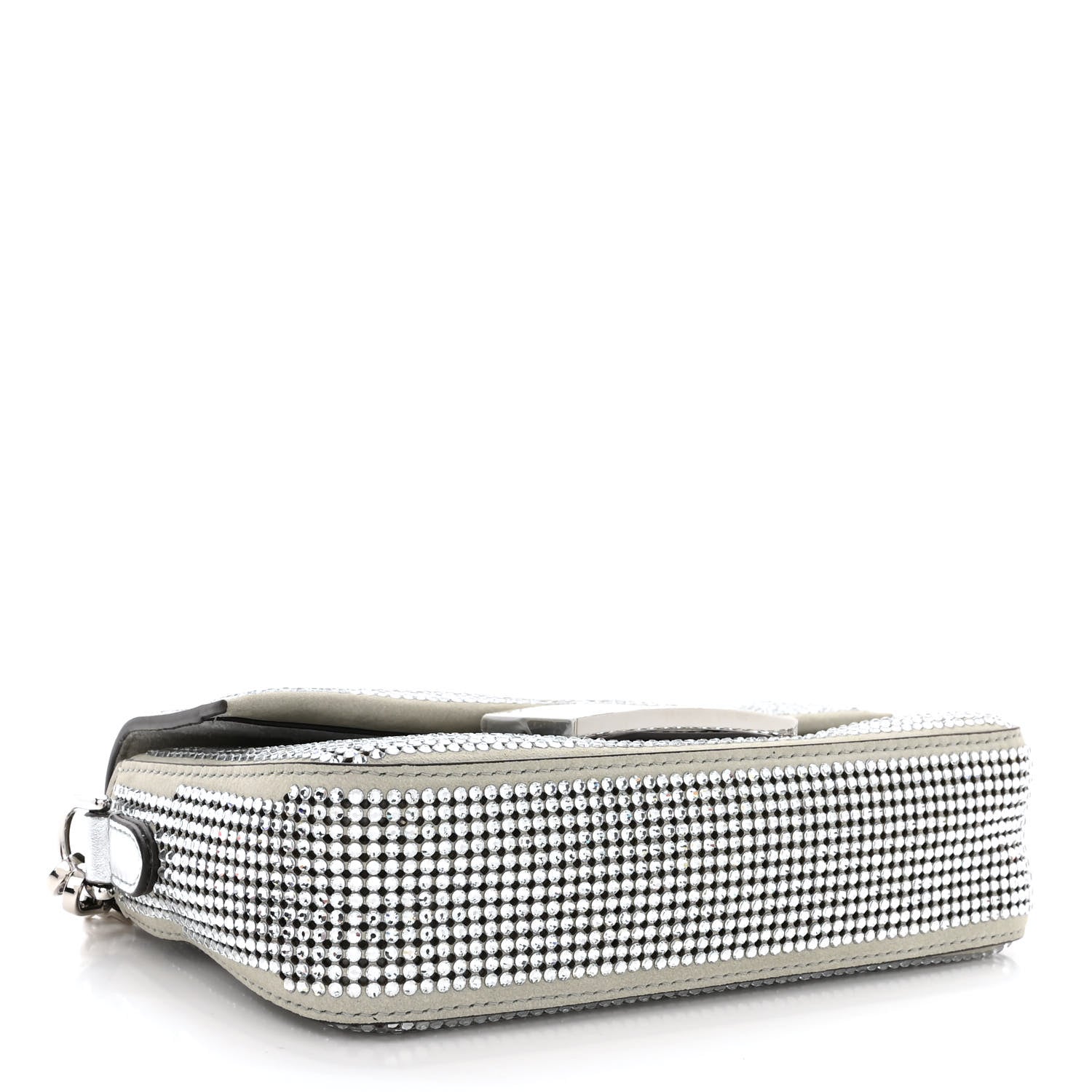 Fendi Nubuck Crystal Catalan Mirror Embroidered Mini Baguette Pietra Argento 4 of 10