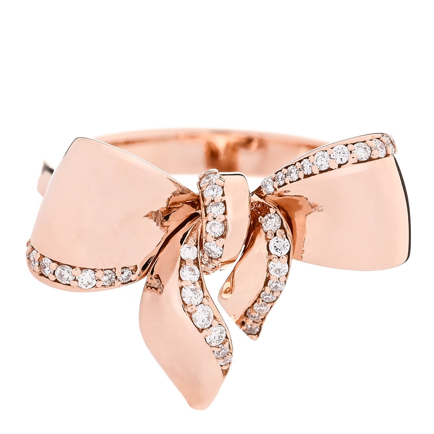 Damiani 18K Rose Gold Diamond Bow Ring 53 6.25 1 of 5