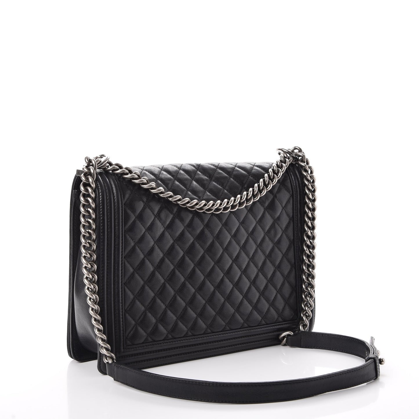 Calfskin Quilted Large Boy Flap Black