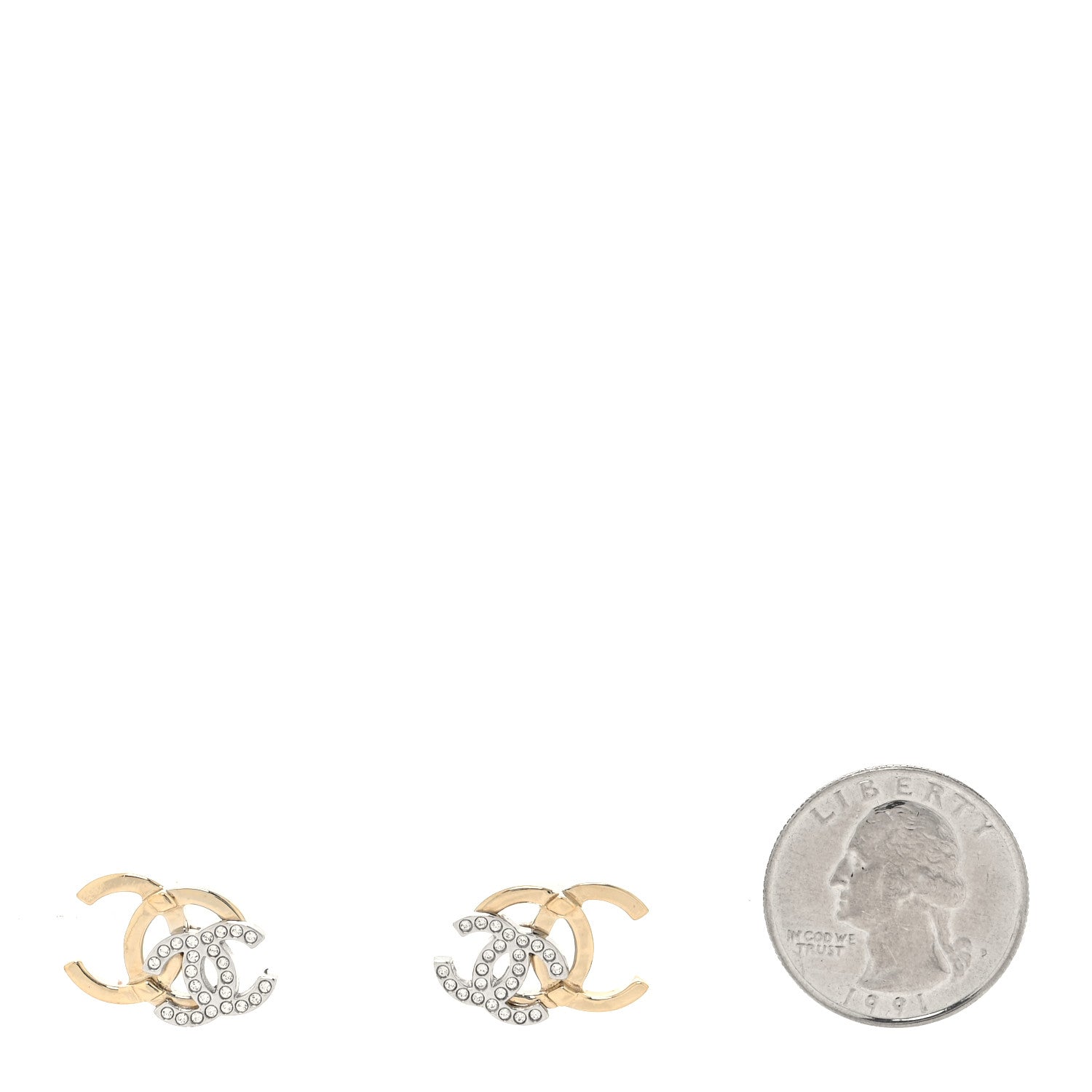 Chanel Crystal Double CC Earrings Gold Silver 2 of 4