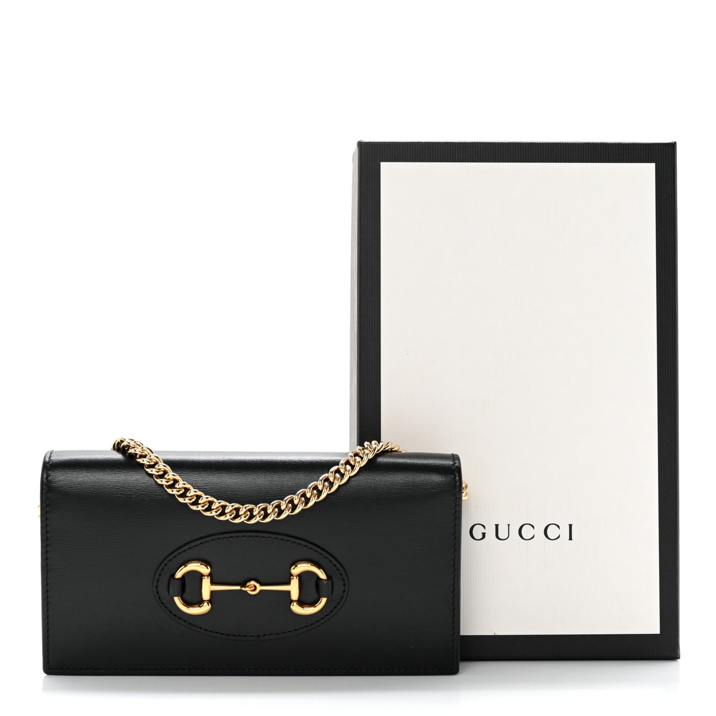 Boarded Plutone Calfskin Horsebit 1955 Wallet On Chain Black