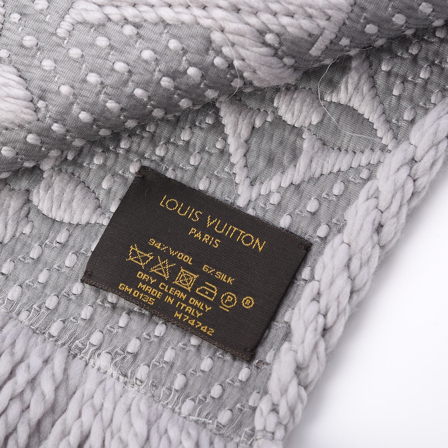 Louis Vuitton Wool Silk Logomania Scarf Pearl Grey 4 of 4