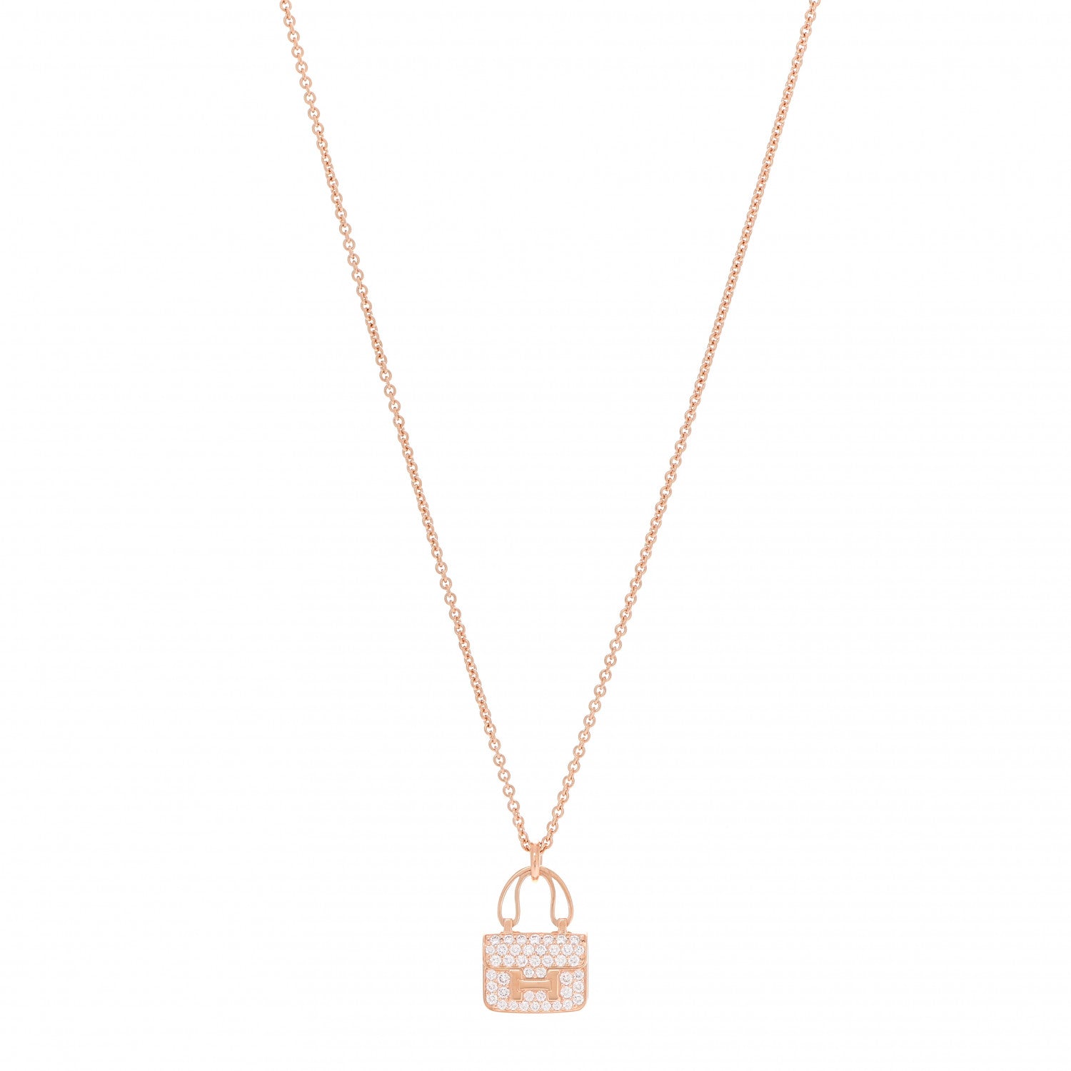 Hermes 18K Rose Gold Diamond Constance Amulettes Pendant Necklace 1 of 6