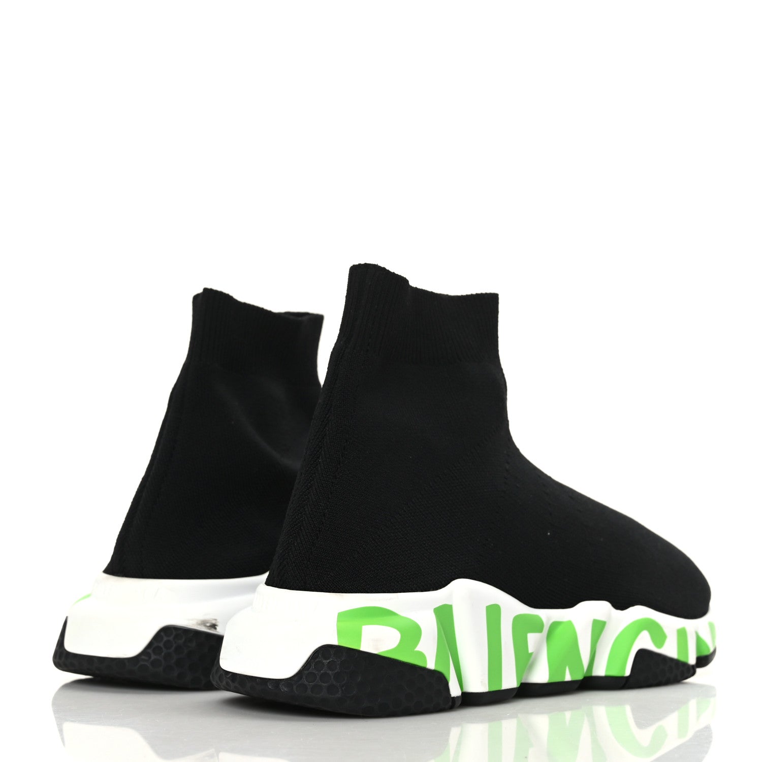 Balenciaga Neoprene Knit Womens Speed Graffiti Sneakers Black White Fluo Green 4 of 9