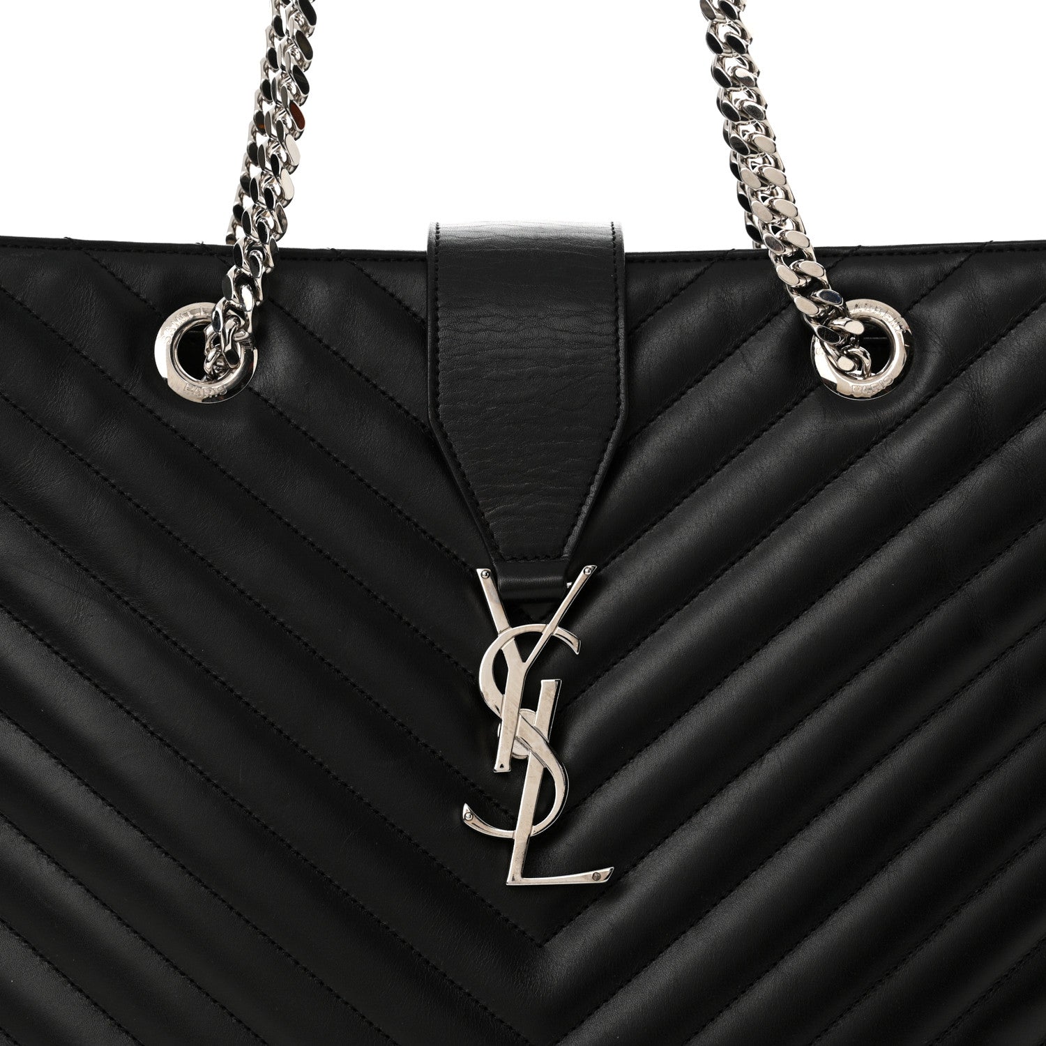 Saint Laurent Smooth Calfskin Matelasse Chevron Large Monogram Shopping Bag Black 8 of 16