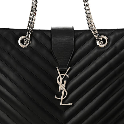 Saint Laurent Smooth Calfskin Matelasse Chevron Large Monogram Shopping Bag Black 8 of 16