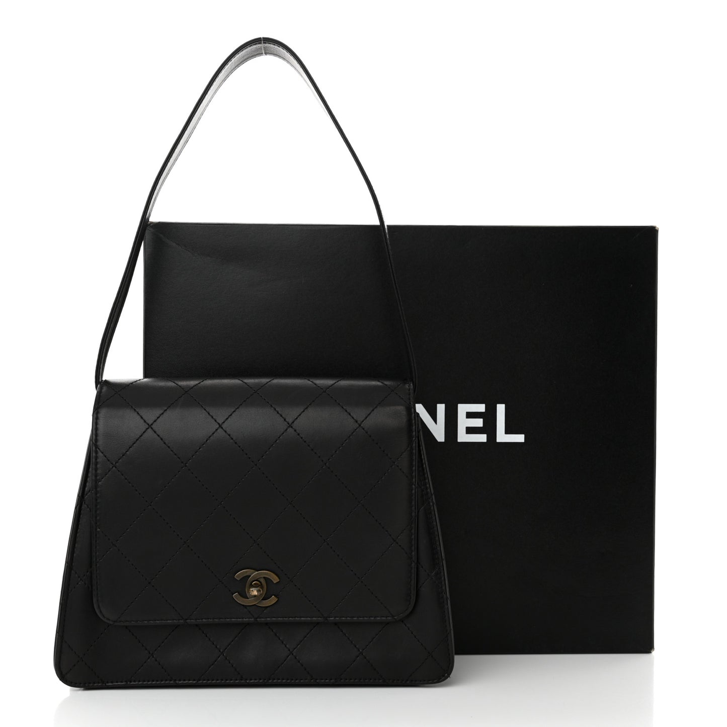 Lambskin Stitched Shoulder Flap Bag Black