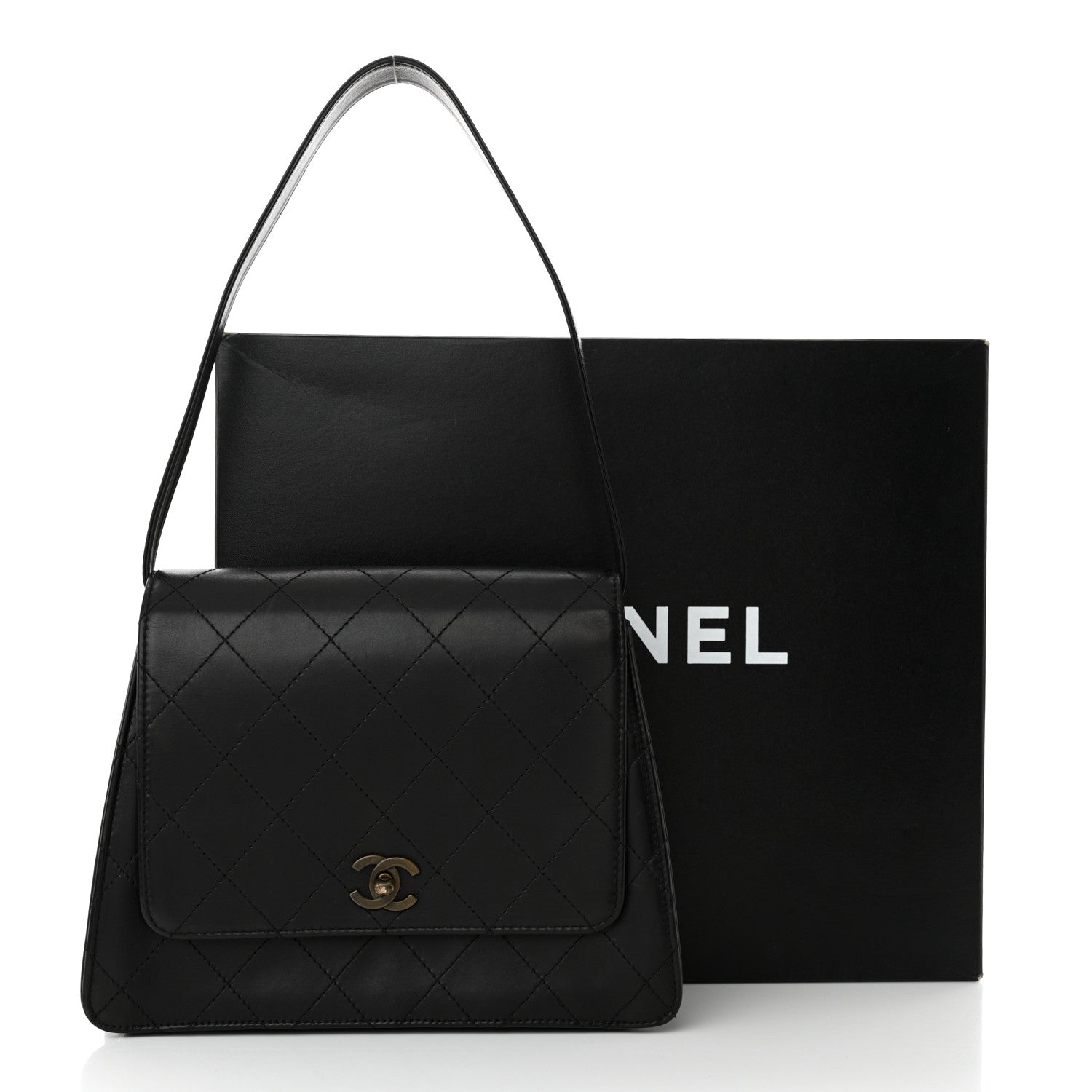 Chanel Lambskin Stitched Shoulder Flap Bag Black 18 of 18
