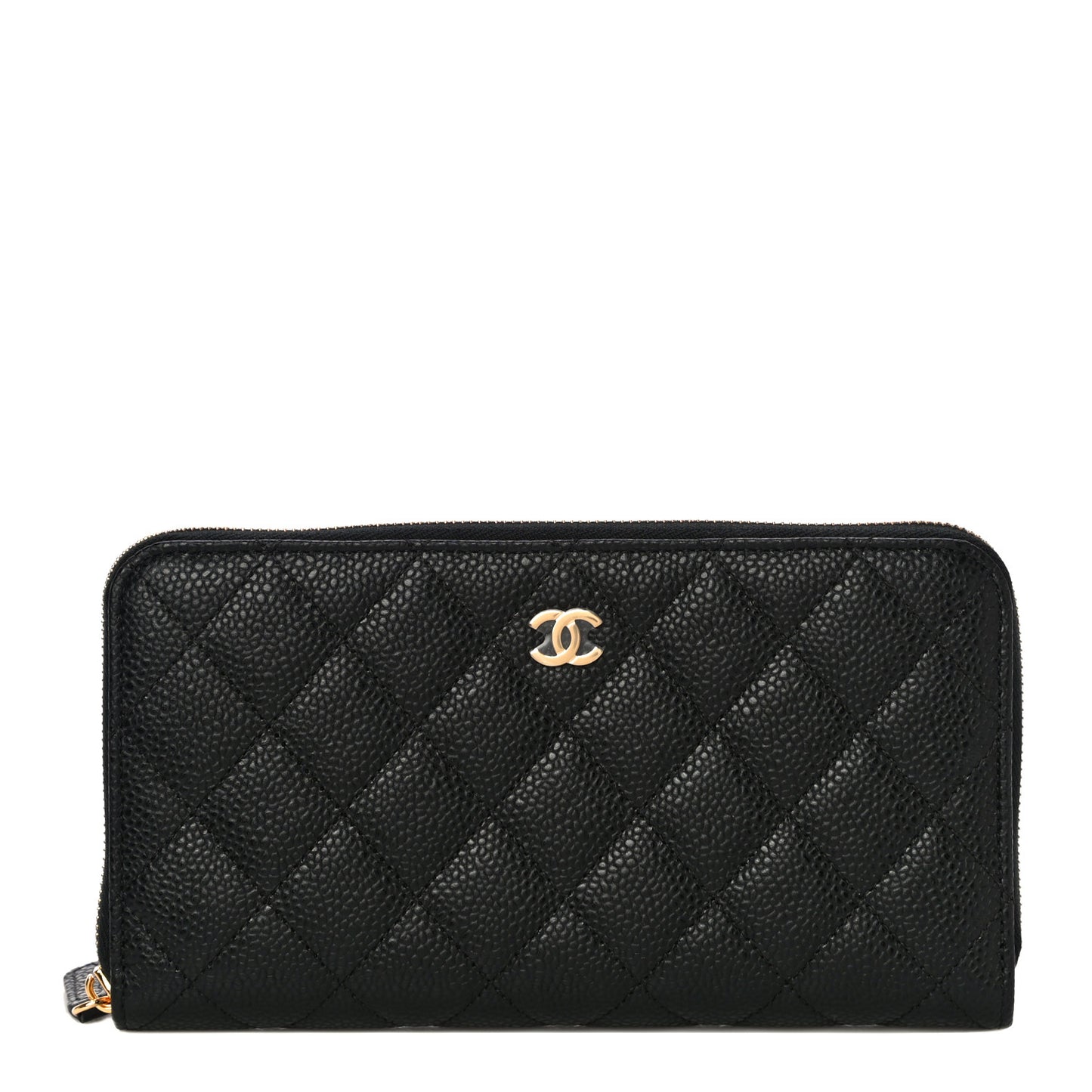 Caviar Quilted Large Gusset Zip Around Wallet Black