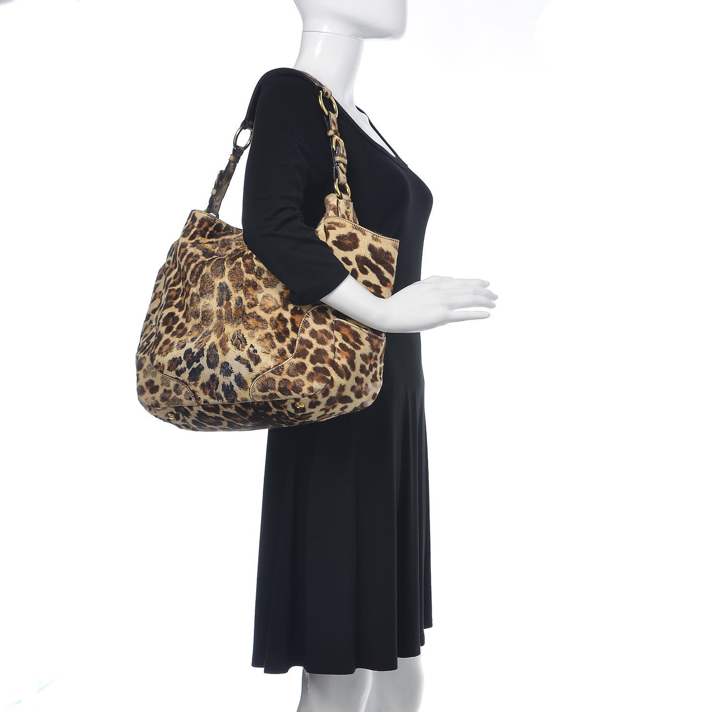 Calf Hair Leopard Print Shoulder Bag Avorio