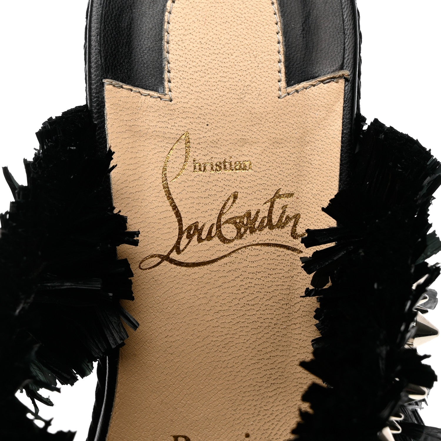 Christian Louboutin Voltinoudou 110mm Tie Cruise Raffia Spike Wedge 38 Black 7 of 8